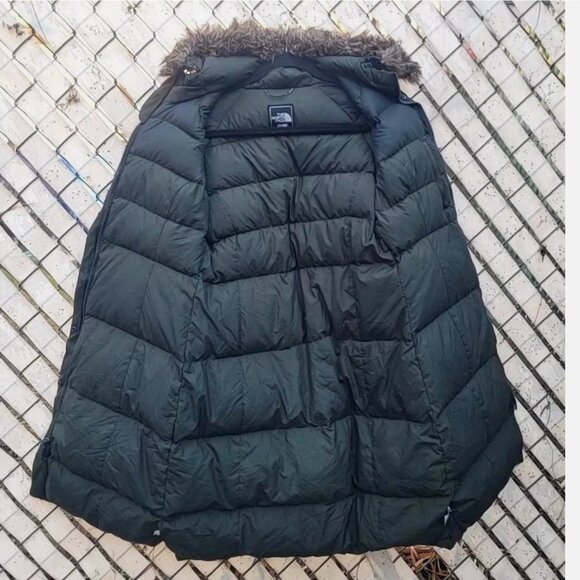 THE NORTH FACE Arctic Parka Goose Down Long Olive Green Puffer Coat Hood Women S - Picture 7 of 16